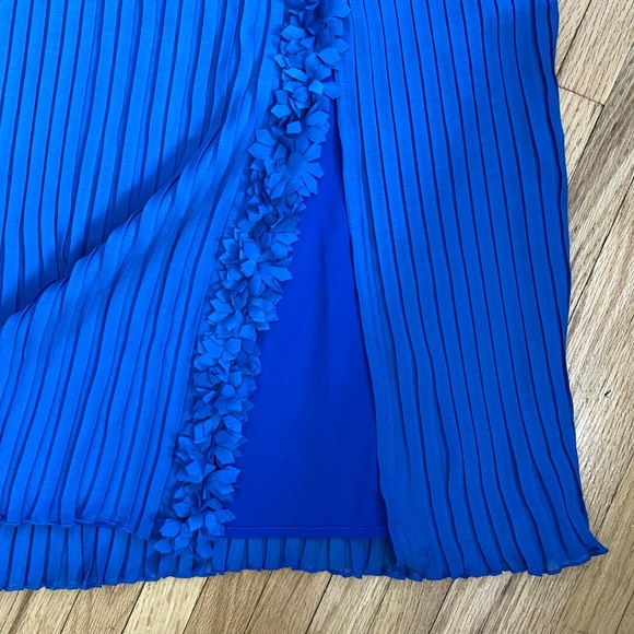 NWT Foxiedox Pleated Front Slit Floral Strap Sapphire Blue Midi Dress Size L - Picture 11 of 16